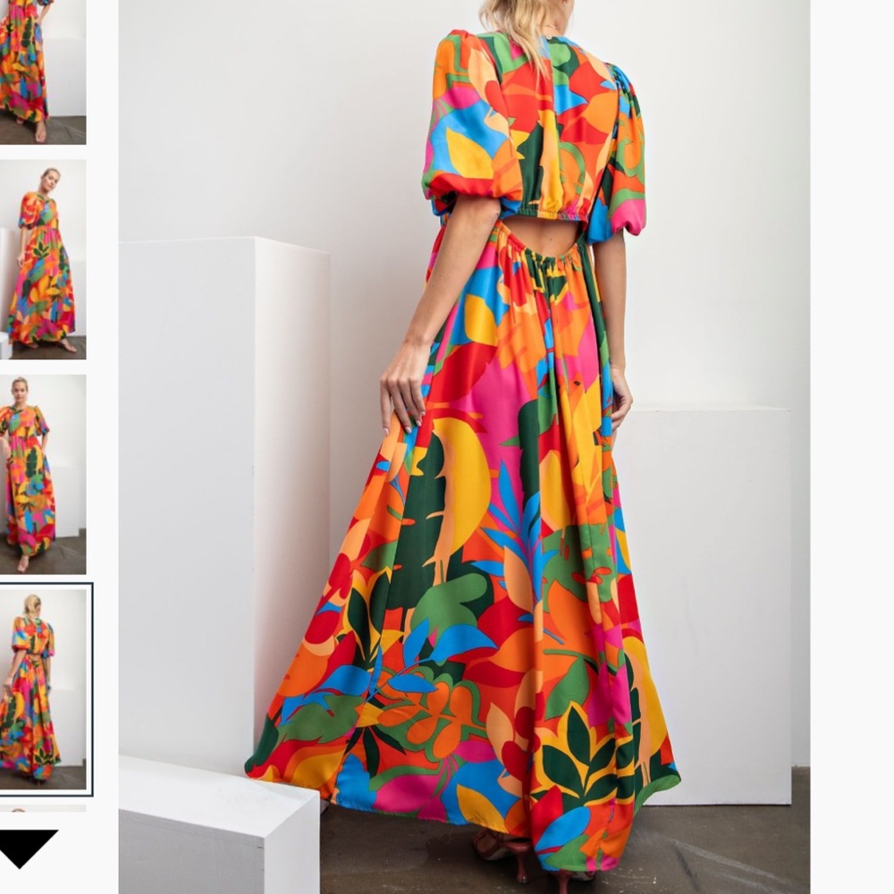 Easel LEAF PRINT WOOL PEACH MAXI DRESS - Picture 3 of 3